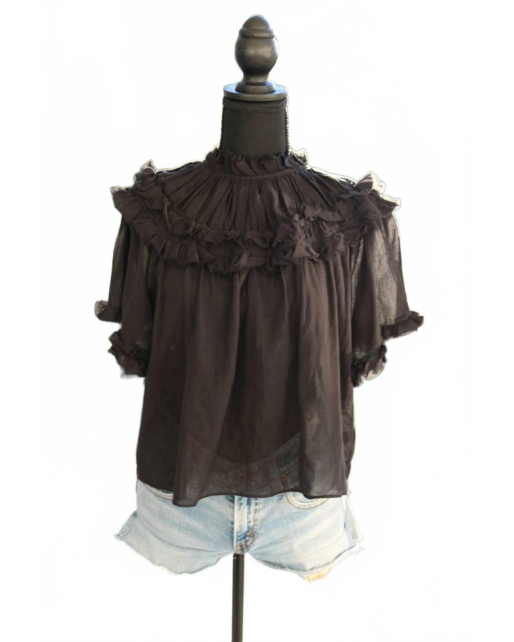 Trend:Notes Black Short Sleeve Sheer Blouse
