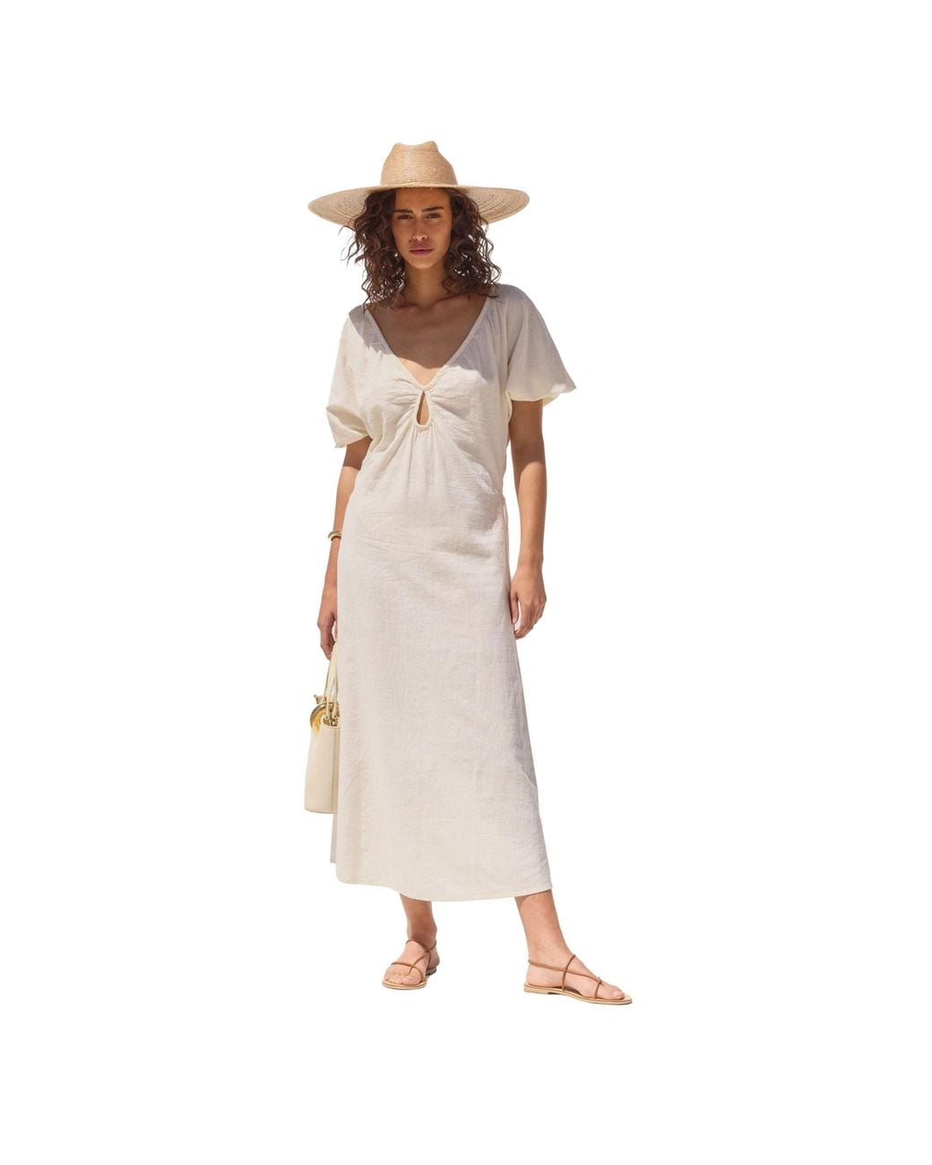 Gottex Beach Life Terra Puff Sleeve Midi Dress Cover-Up in Natural
