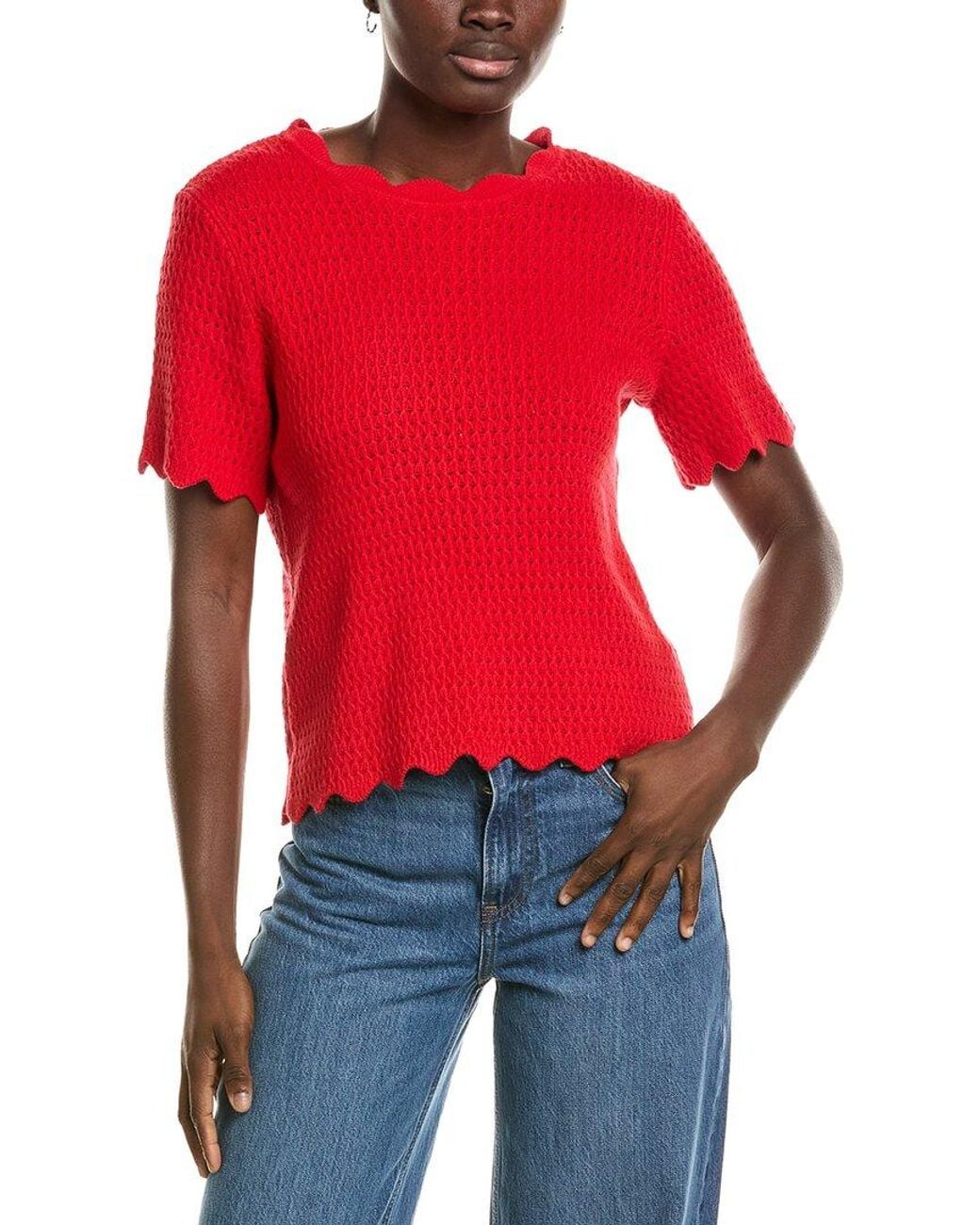 Cece Red Pointelle Sweater