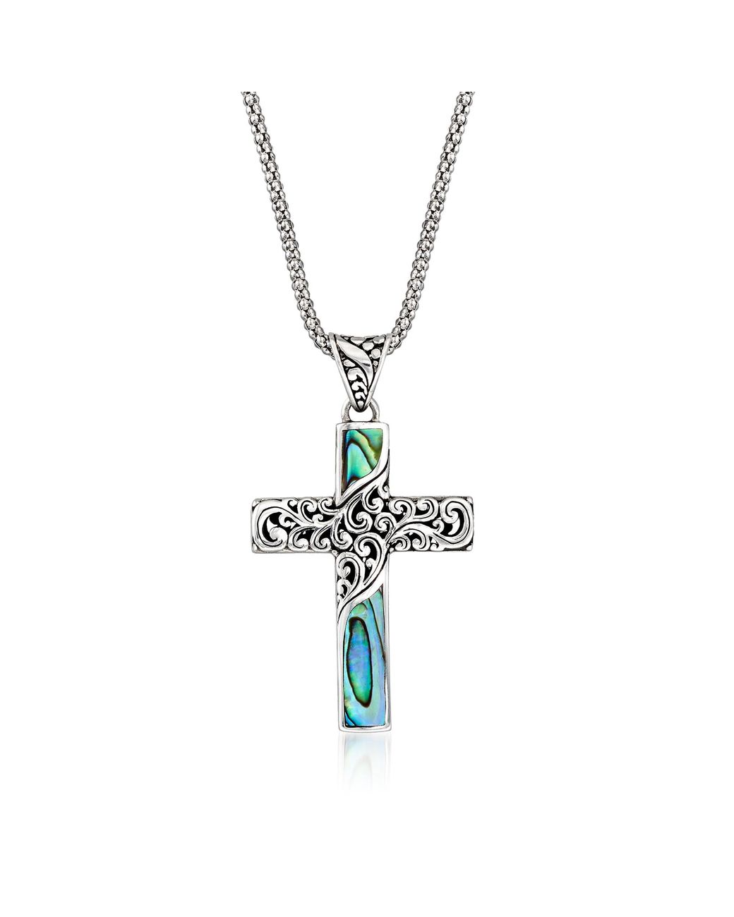 Ross-Simons Black Abalone Shell Bali-style Cross Pendant Necklace