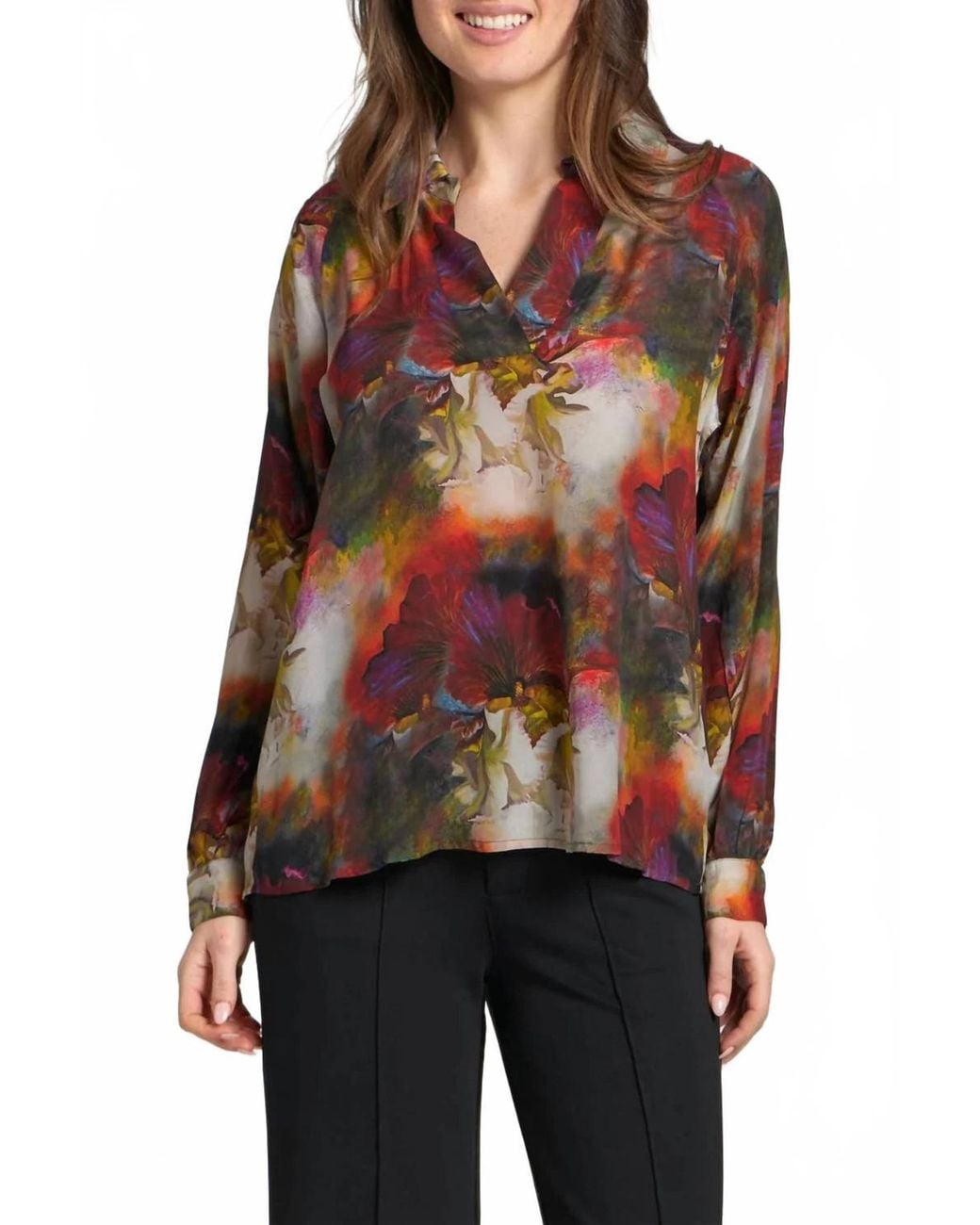 Apny Red Half Placket Pullover Blouse