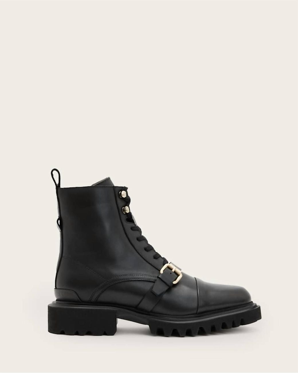 AllSaints Tori Leather Combat Boots in Black | Lyst