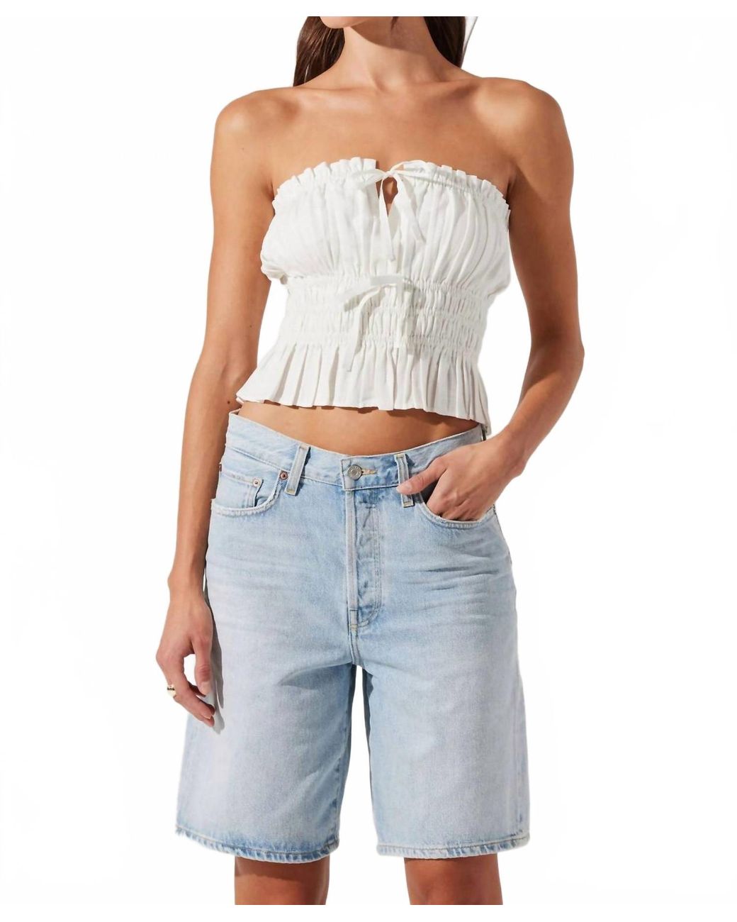 Astr Blue Biffy Strapless Top