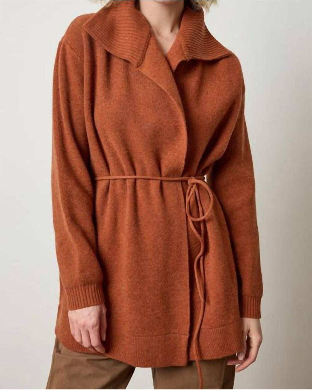 Lilla Lilla P Notch Collar Open Cardigan in Brown | Lyst