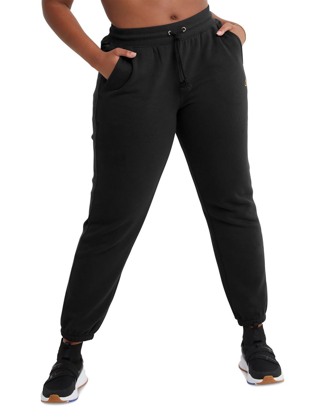 Champion Velour Trim Sweatpants Jogger Pants in Black Lyst