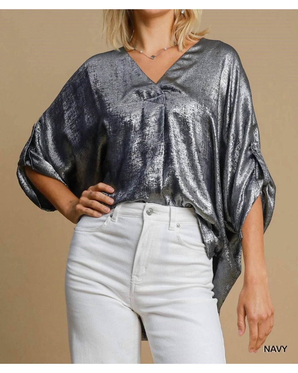 Umgee Blue Oversized Metallic Top