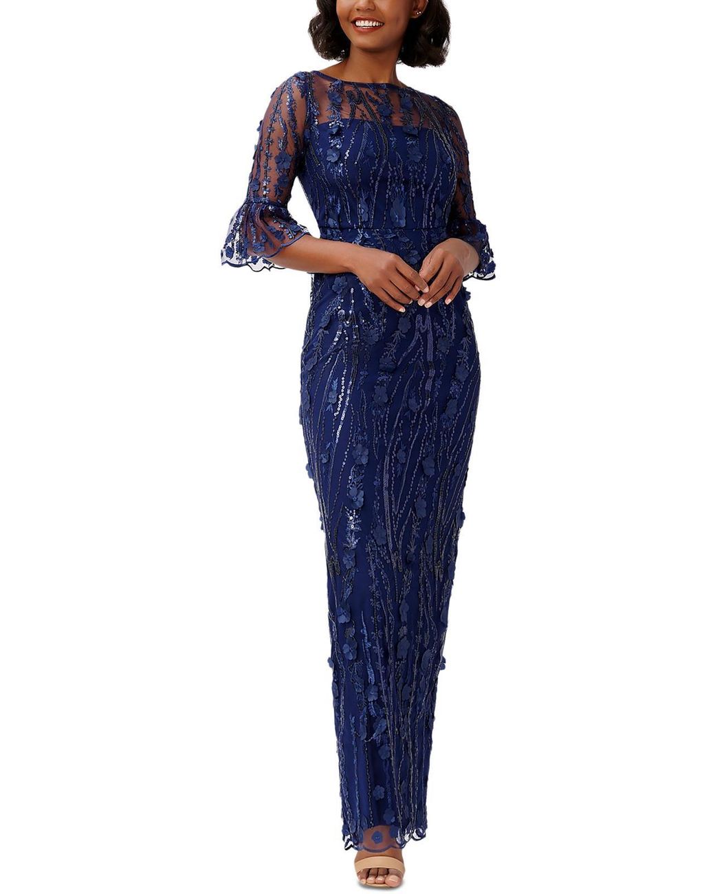 Adrianna Papell Embellished Long Evening Dress in Blue Lyst