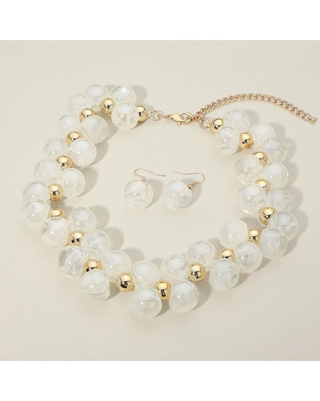 Fashnzfab Chunky Bubble Beaded Statement Necklace in Metallic | Lyst