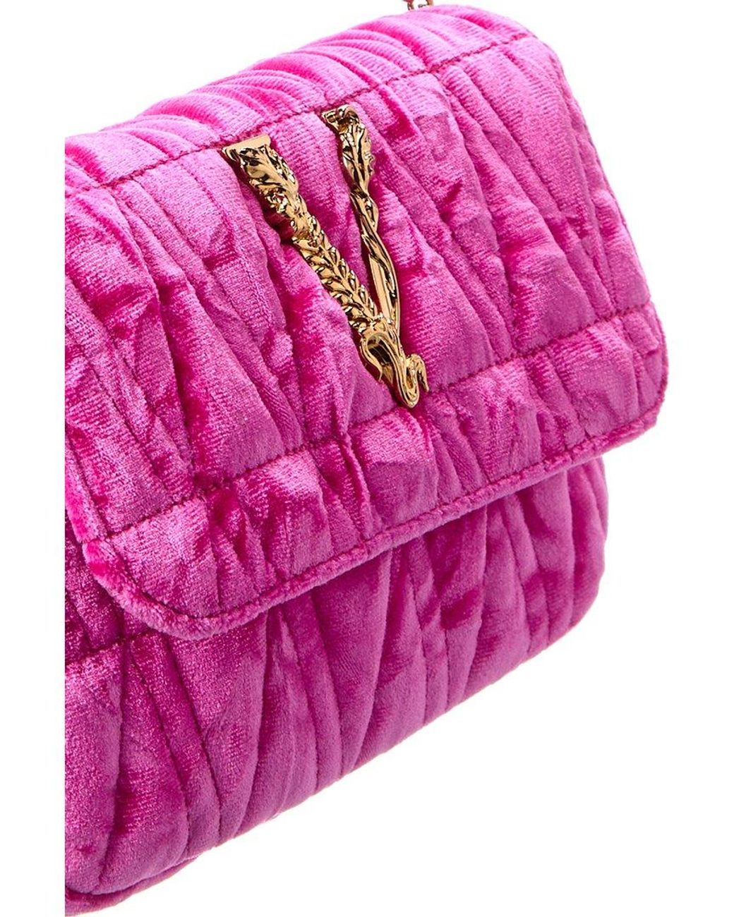Versace Woman Fuchsia Velvet Virtus Shoulder Bag 