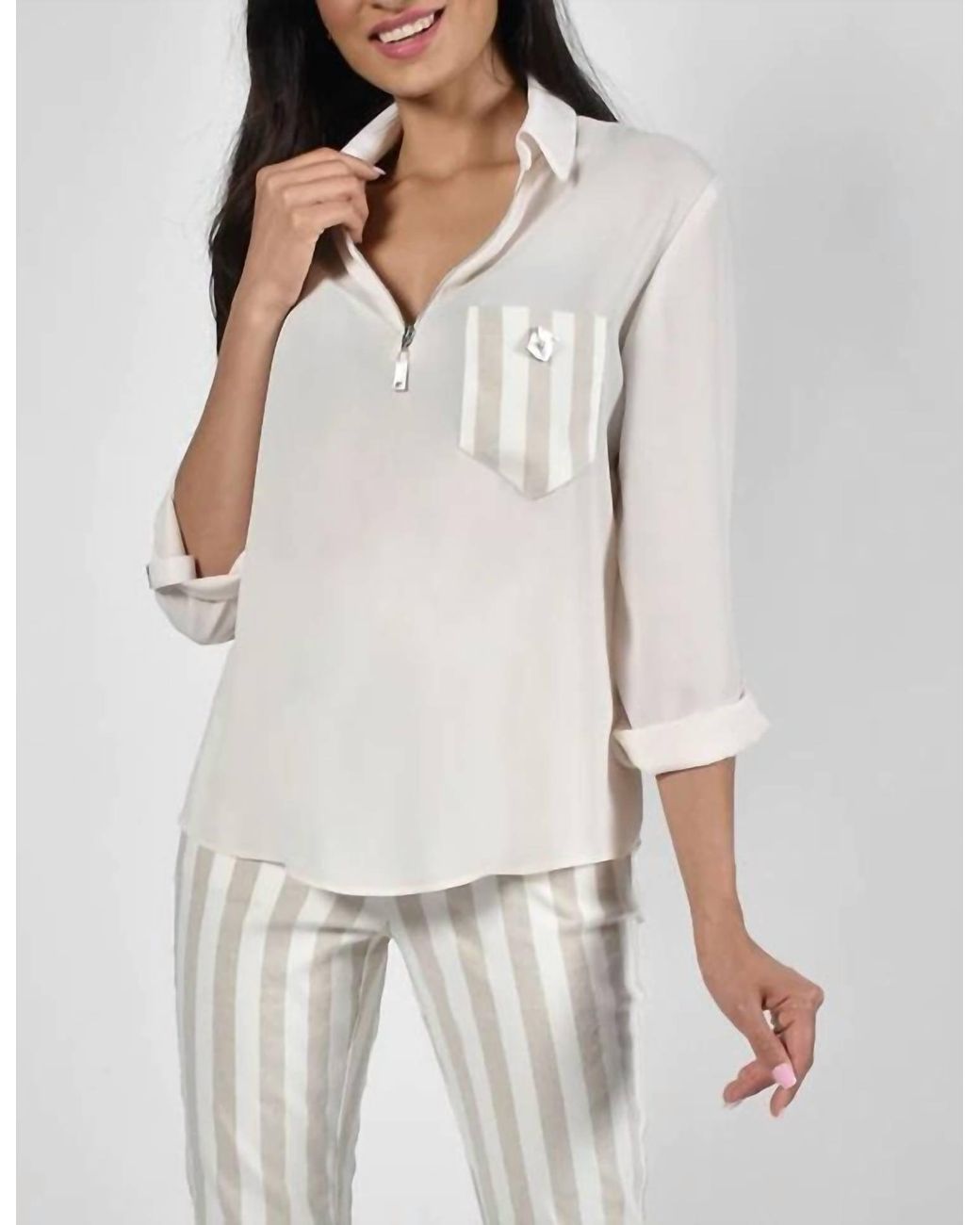 FRANK LYMAN Zip Front Blouse Lyst