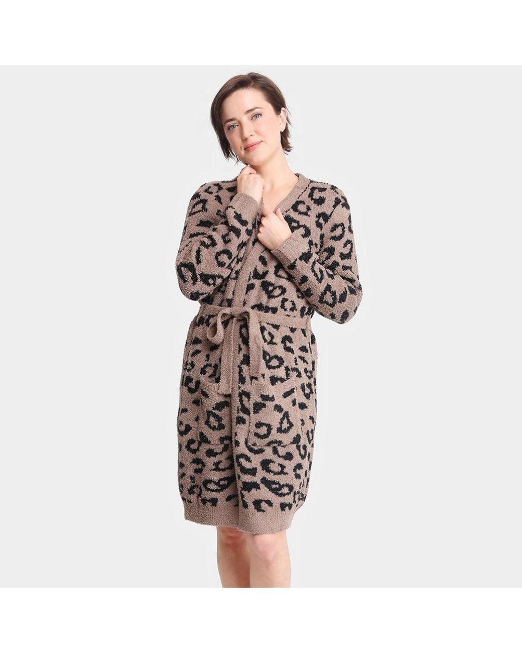 TRUEDAMES Brown Leopard Patterned Cozy Robe