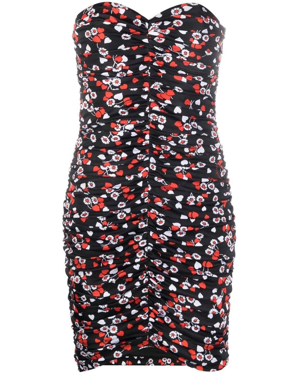 Moschino Black Floral-Print Strapless Minidress