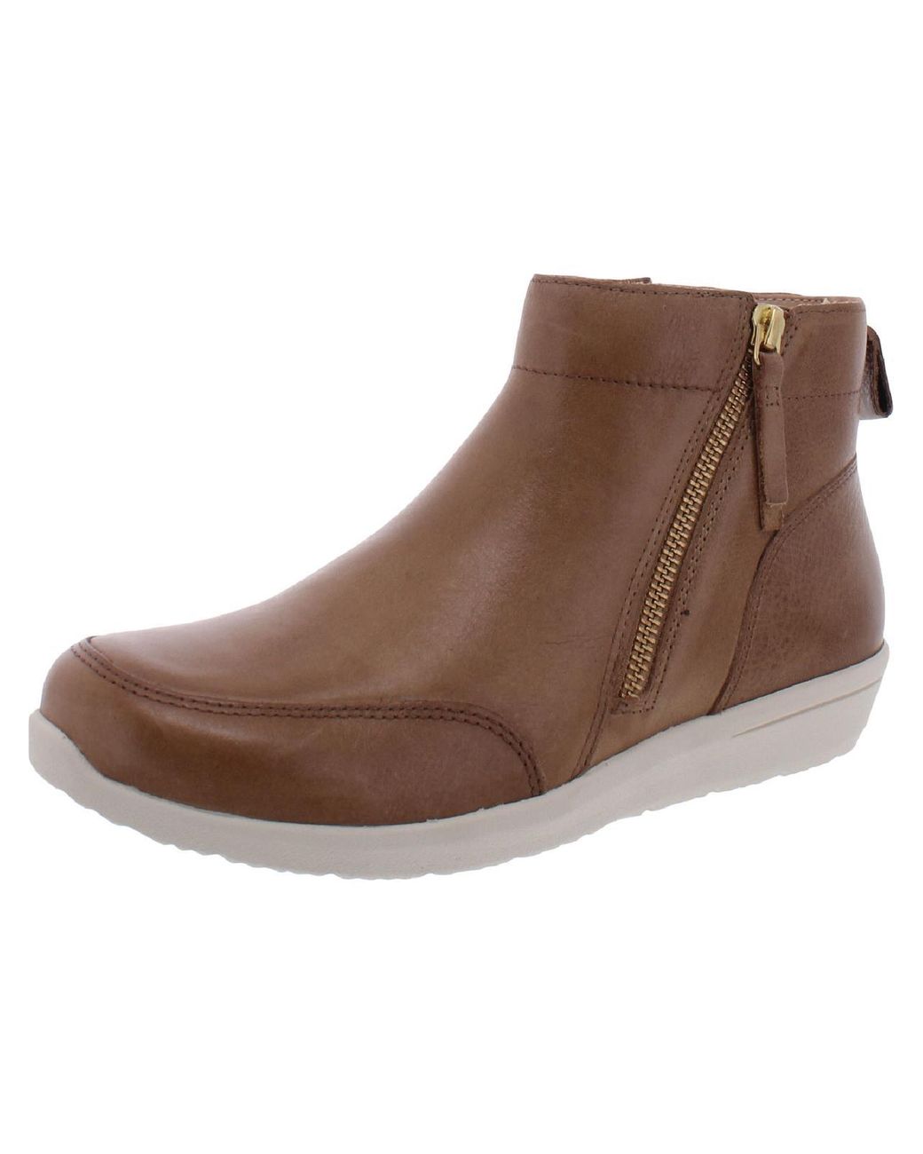 Vionic Lois Leather Round Toe Ankle Boots in Brown | Lyst