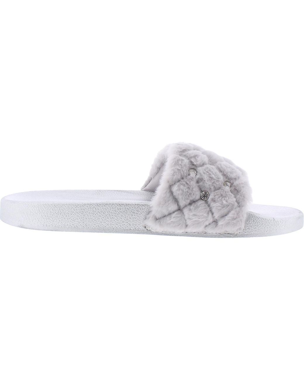 Bebe Faryn Faux Fur Slides Slide Sandals in White | Lyst