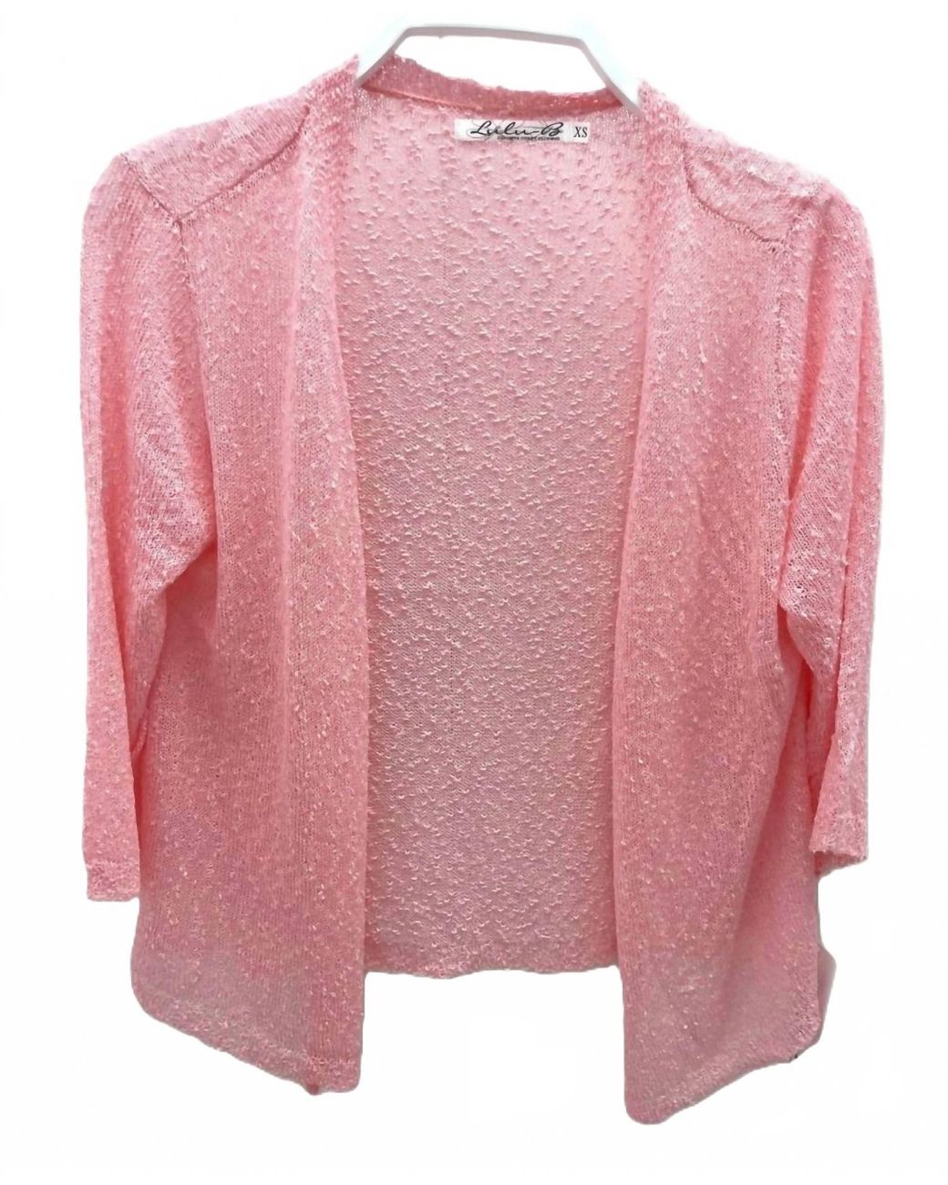 Lulu-B Open Weave Drape Front Cardigan in Pink | Lyst