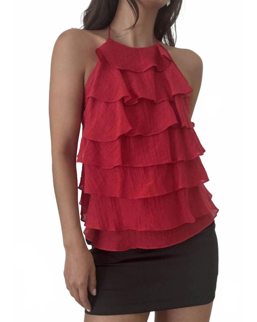 Bailey Rose Red Backless Ruffled Top