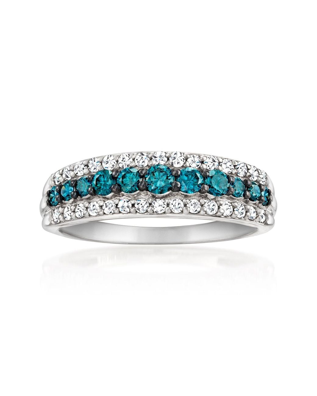 Ross-Simons Blue And Diamond 3-Row Ring