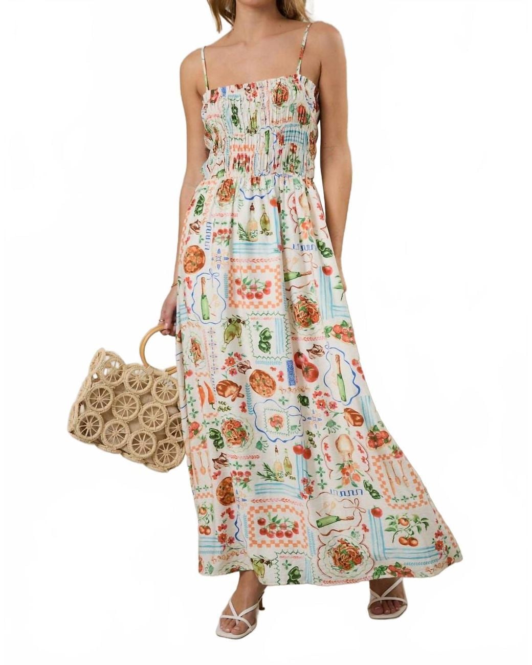 Sammer Weekend Sunday Edition Vacation Floral Smocked Maxi Dress in White | Lyst