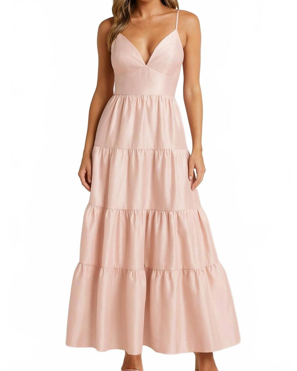 Hutch Tiered Maxi Dress Taffeta Sheen Spaghetti Strapgown in Pink | Lyst