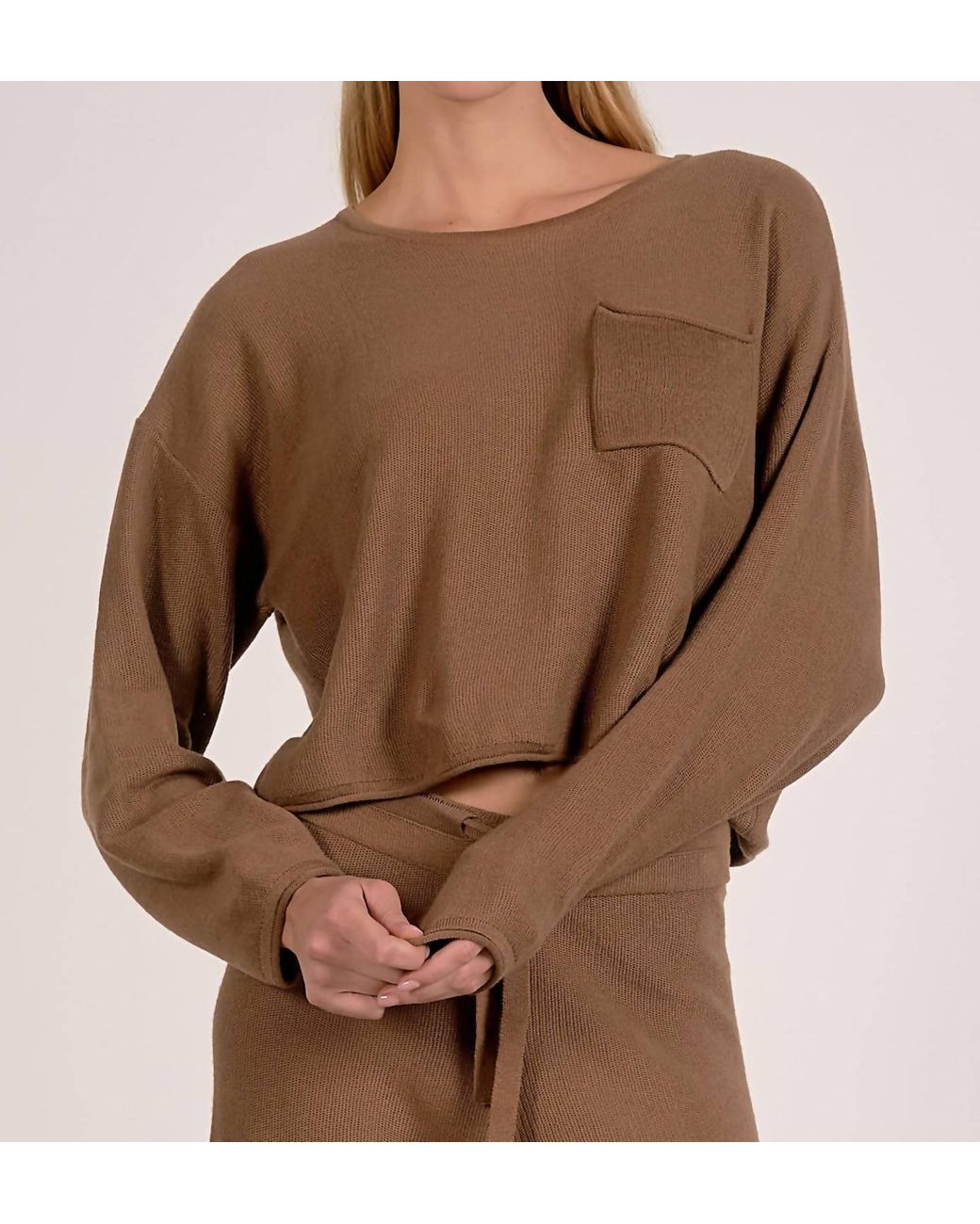 Elan Brown Pocket Front Sweater