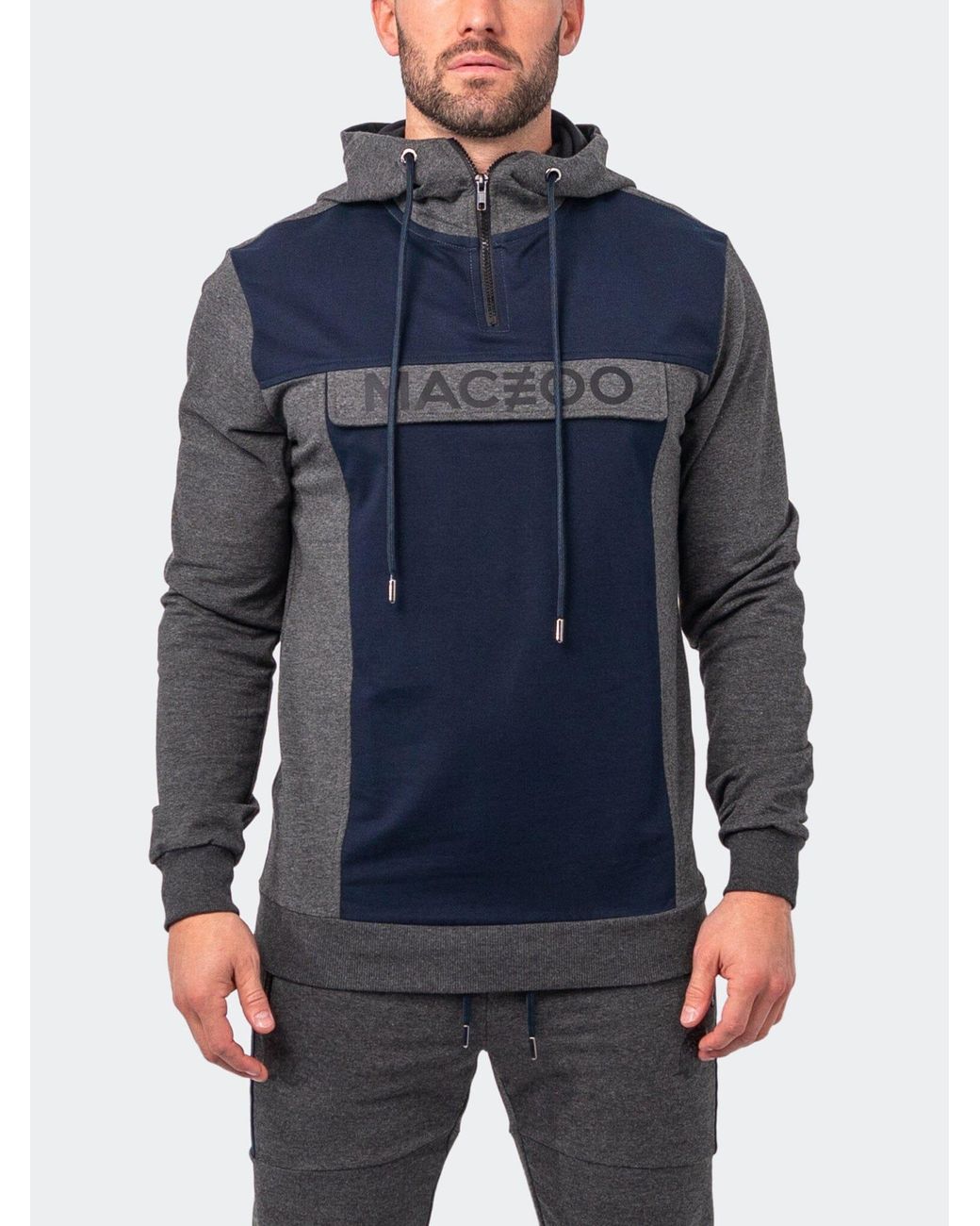 Maceoo Blue Cotton Hooded Sweatshirt for men