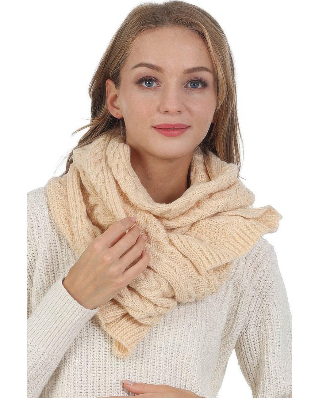 TRUEDAMES Natural Solid Color Cable Knitted Scarf
