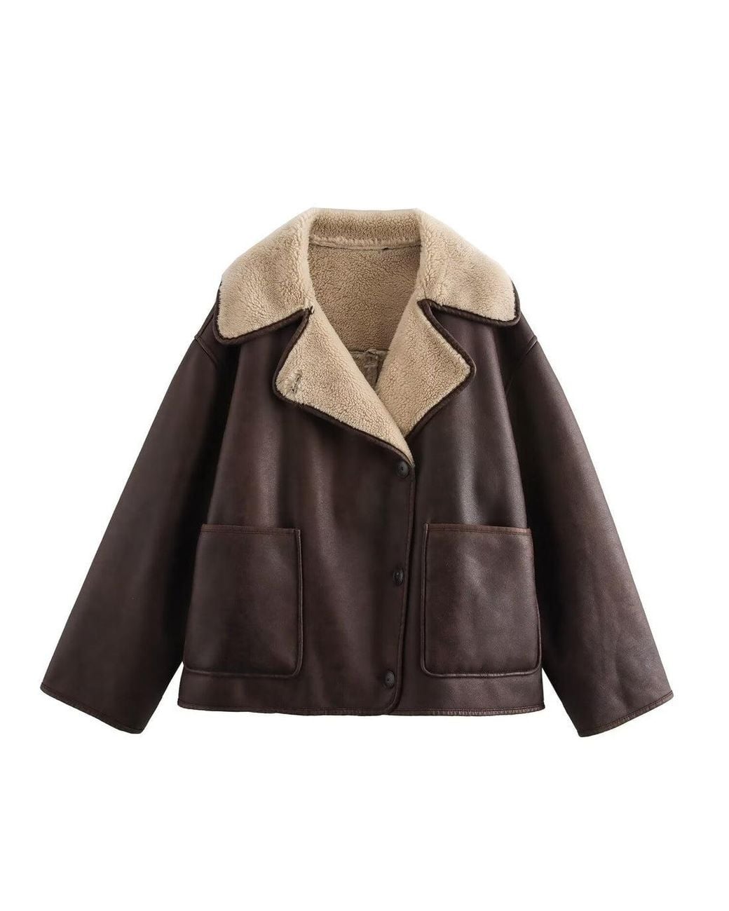 TRUEDAMES Brown Reversible Fur & Leather Jacket