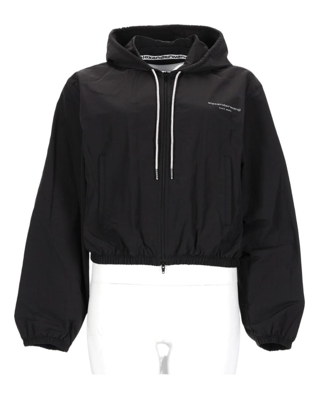 Alexander Wang Black Cropped Drawstring Hooded Jacket