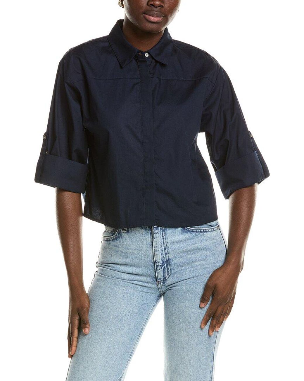 1.STATE Blue Boxy Button Down Shirt