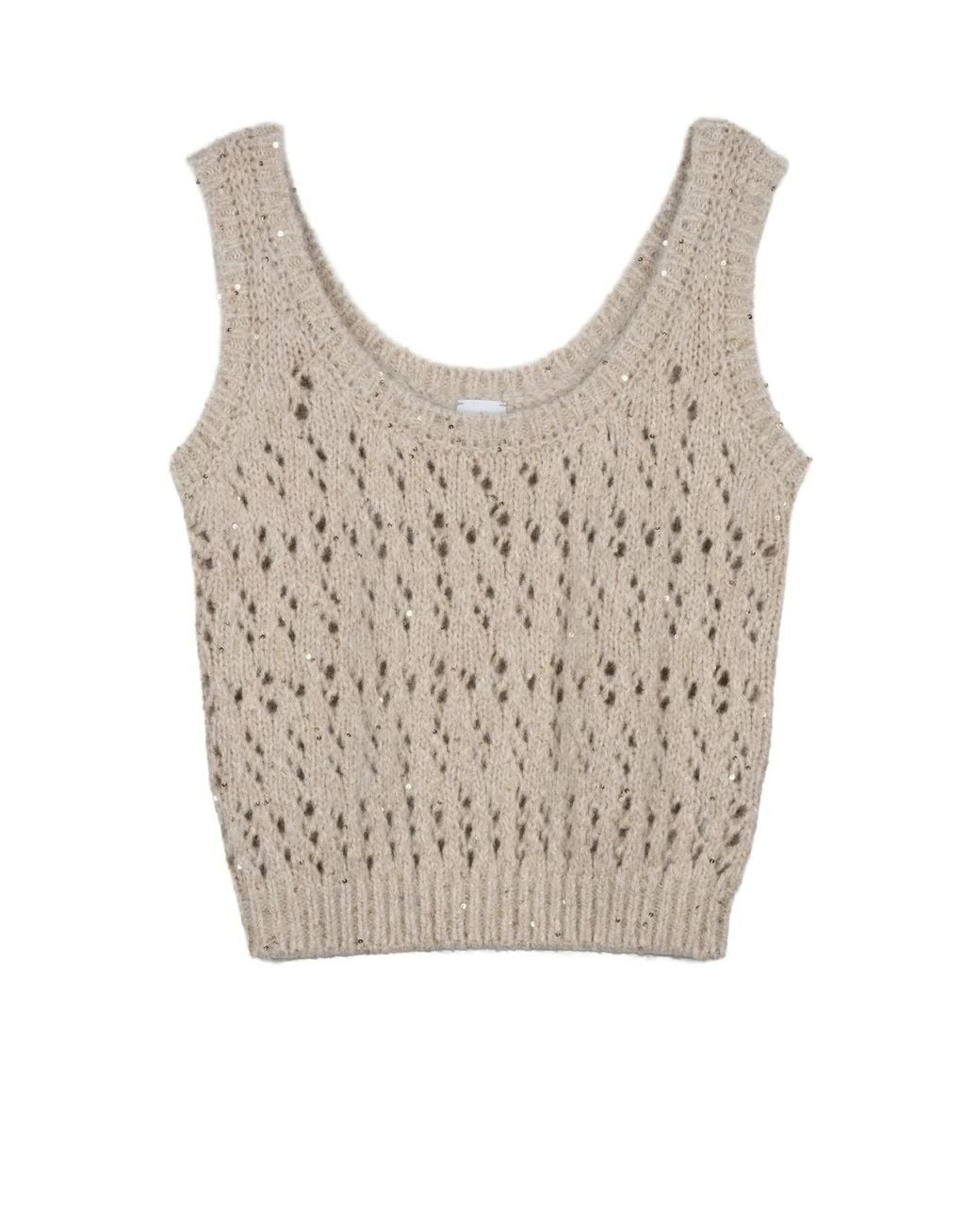 Eleventy Natural Alpaca-Blend Openwork Top
