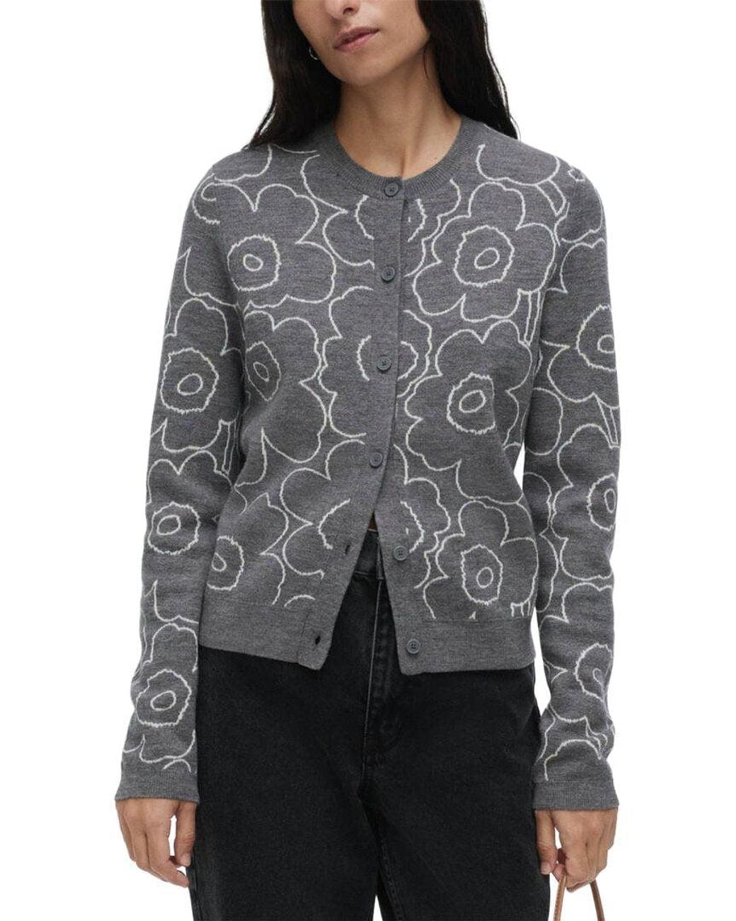 Marimekko Villi Piirto Unikko Wool-Blend Cardigan in Gray | Lyst