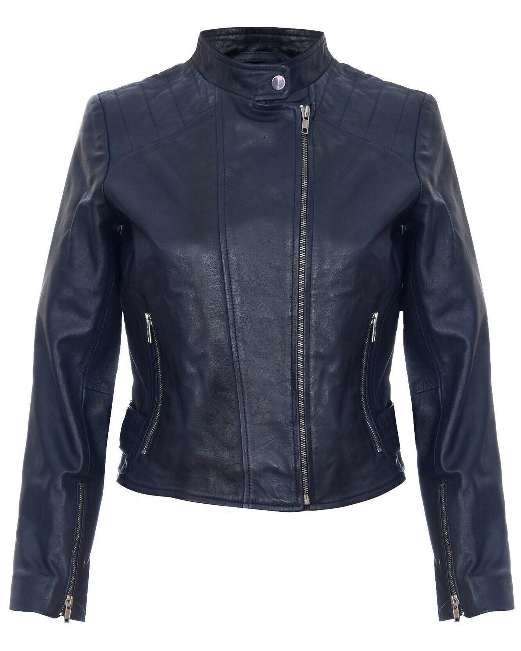 Infinity Leather Blue Leather Biker Jacket-Celaya