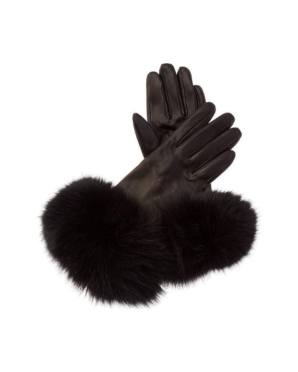 Sofiacashmere Black 2-Button Cashmere-Lined Leather Gloves