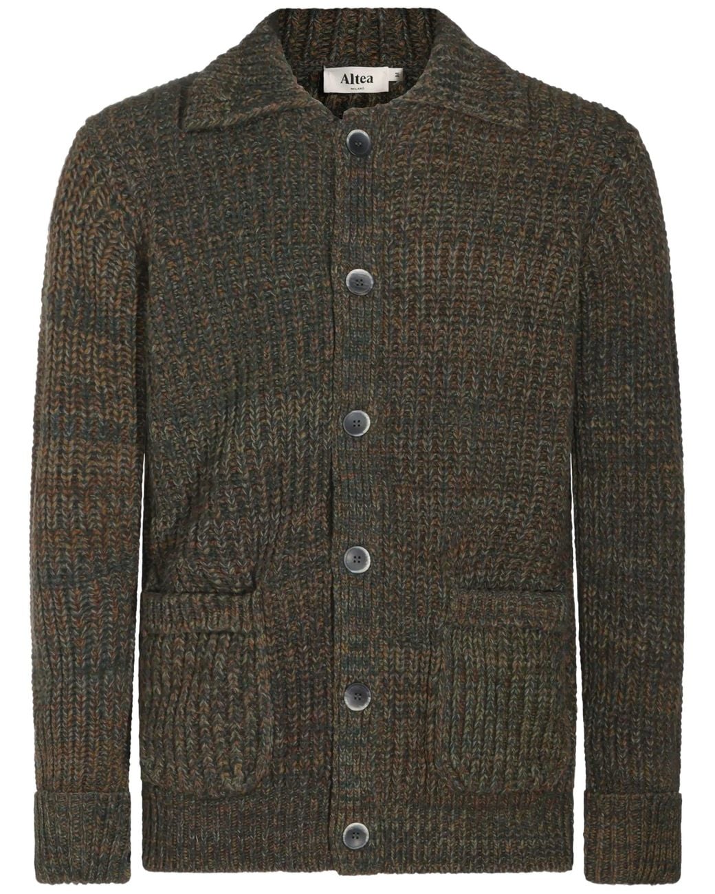 Altea Green Chunky Ribbed Knit Button-Up Jacket for men