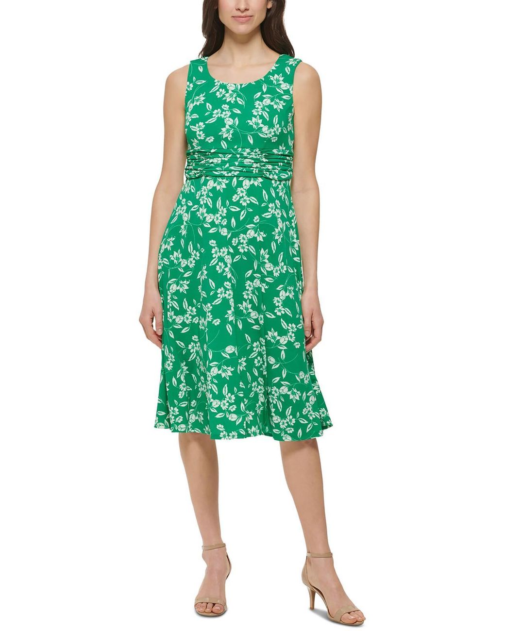 Jessica Howard Petites Floral Print Ruched Midi Dress in Green | Lyst