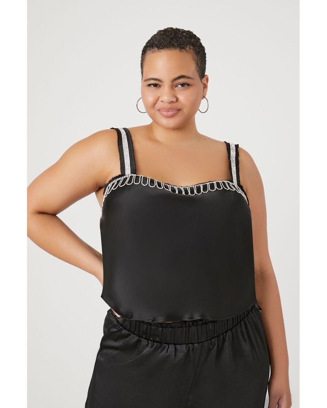 Forever 21 Black Plus Size Rhinestone-Trim Cami
