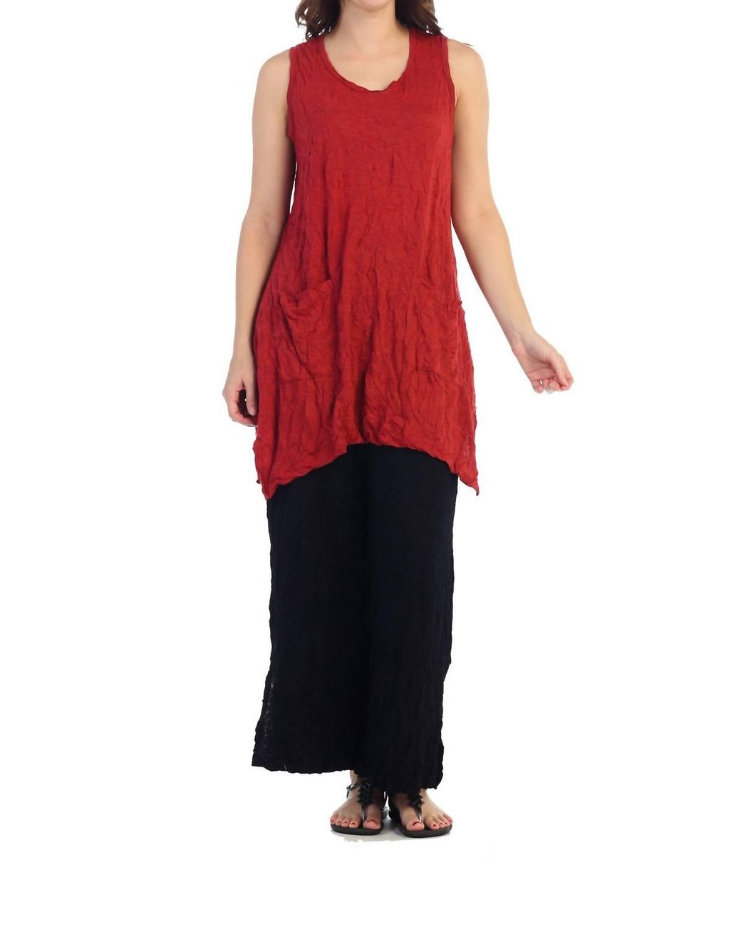 Jess & Jane Red Crushed Sharkbite Tunic Top