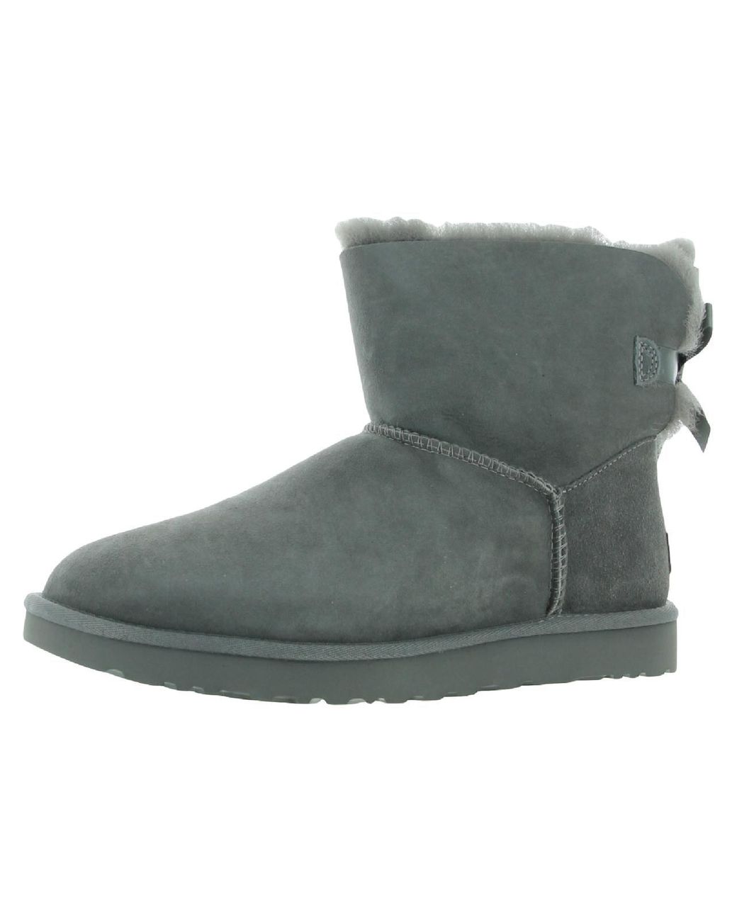 UGG Mini Bailey Bow Ii Suede Shearling Winter Boots in Gray | Lyst