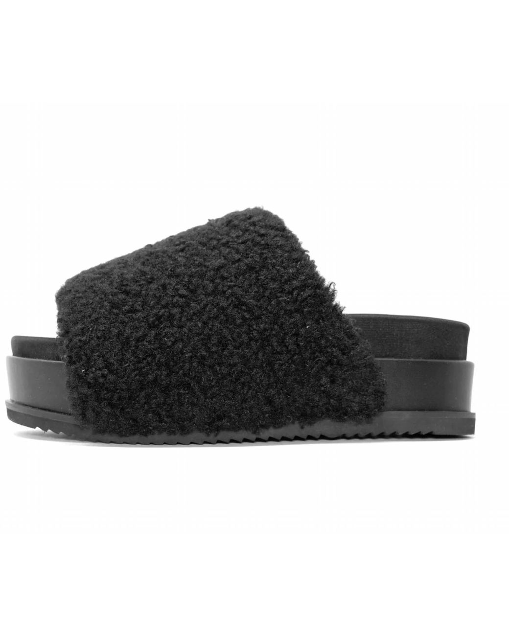 Roam Black Fuzzy Platform Sandals