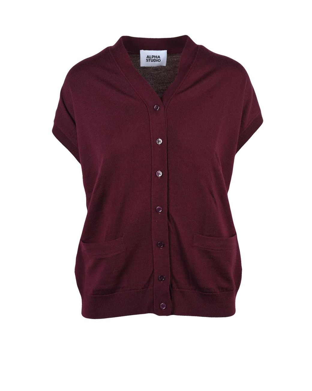 Alpha Studio Purple Extrafine Merino Wool Vest With Button-Down Front