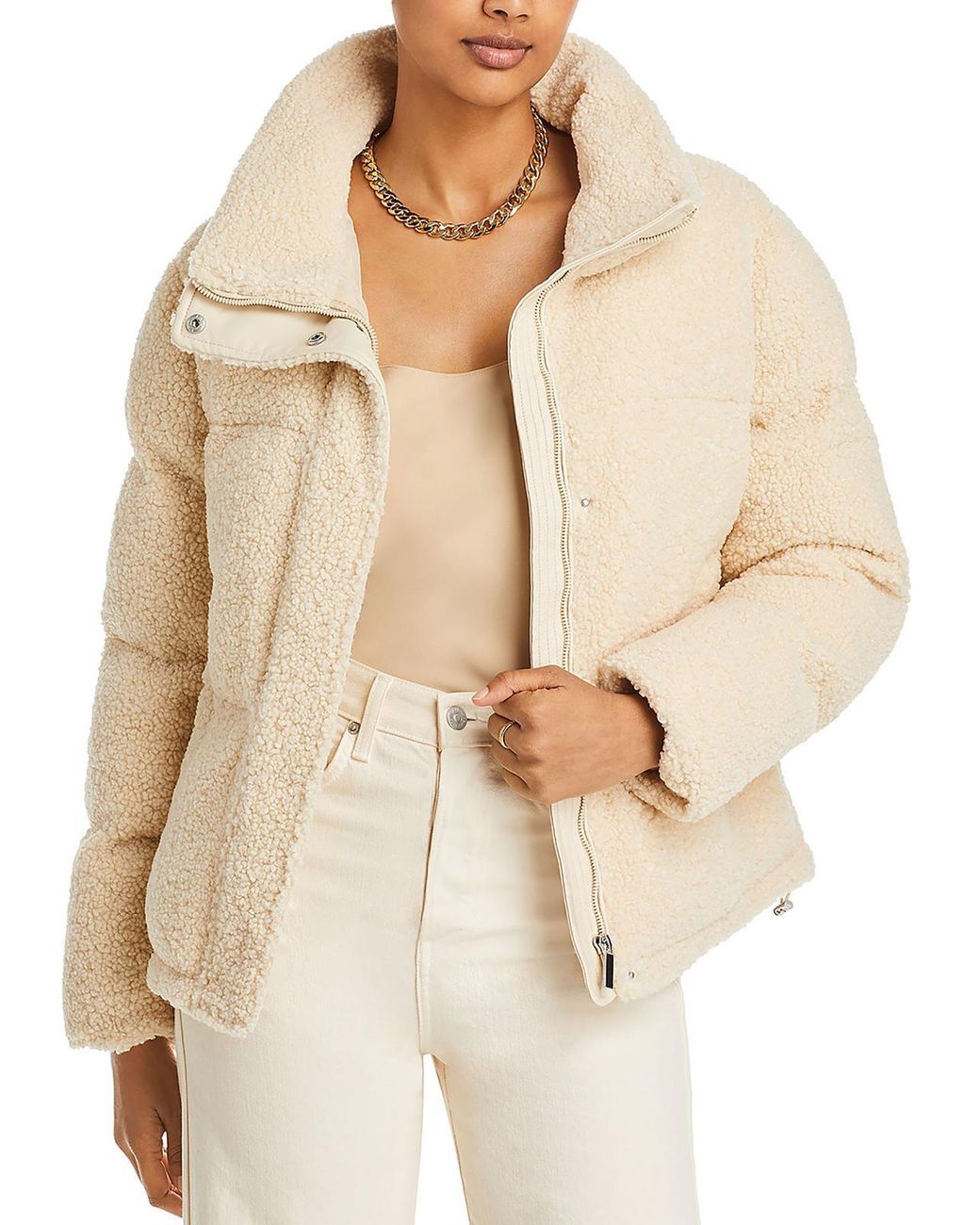 French Connection Faux Shearling Heavy Puffer Jacket in Natural Lyst