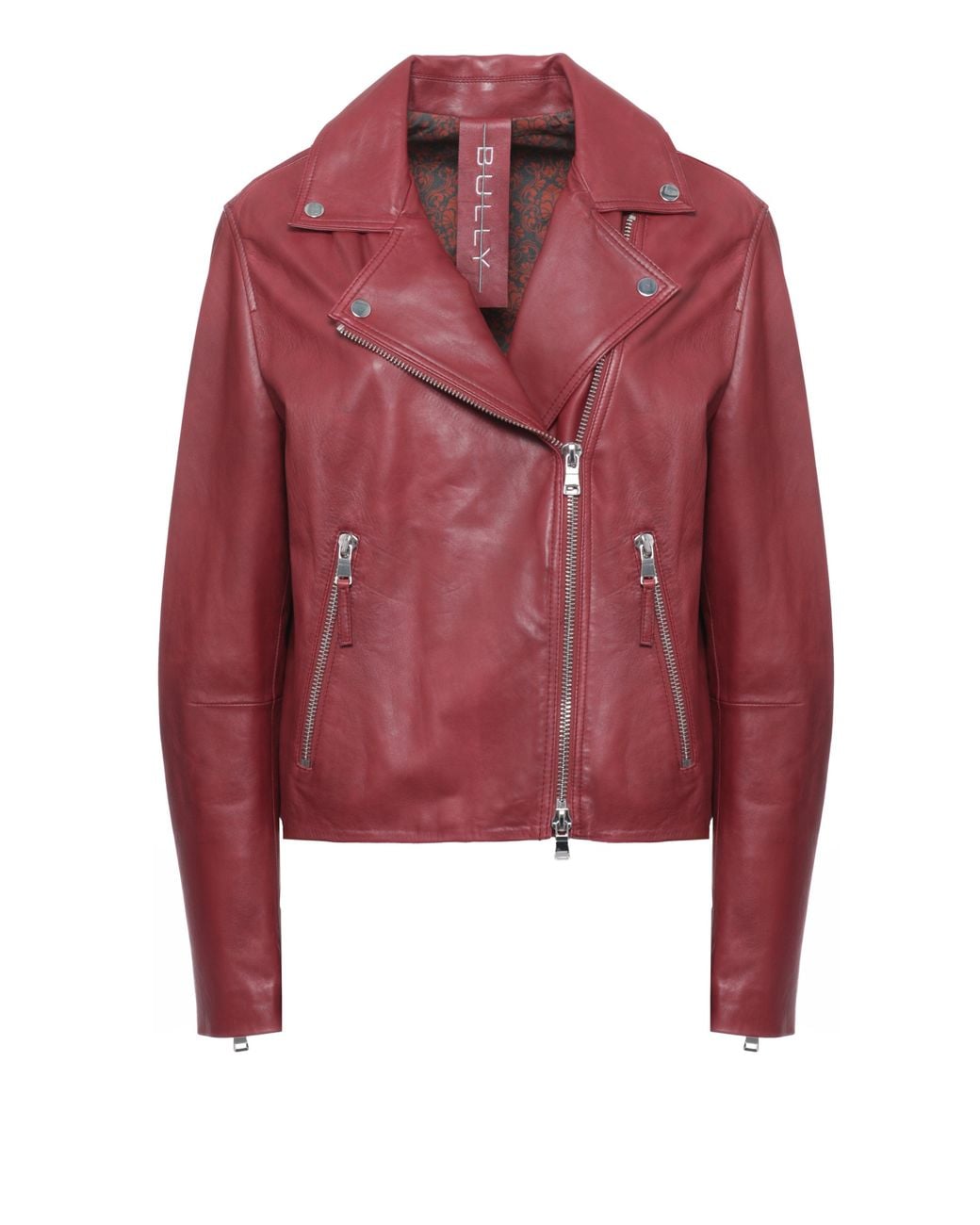 Bully Red Leather Cropped Asymmetrical Leather Jacket