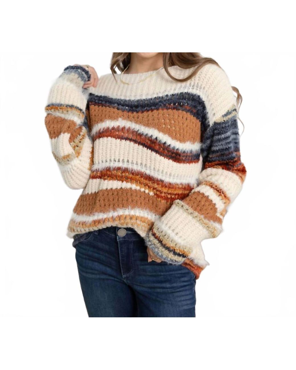Charlie b Blue Long Sleeve Patchwork Sweater