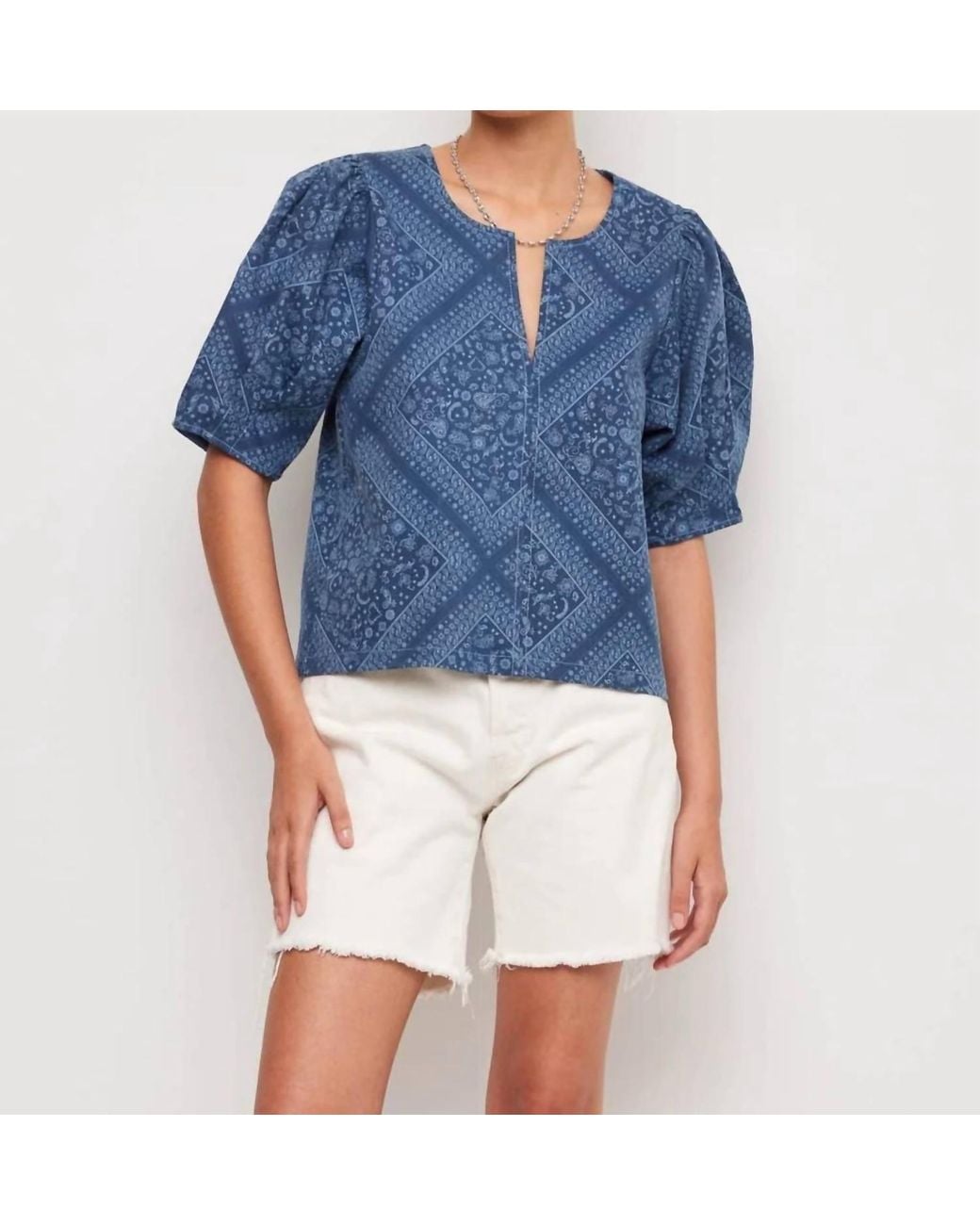 Puff More Fifteen Twenty Puff Sleeve Blouse in Blue | Lyst