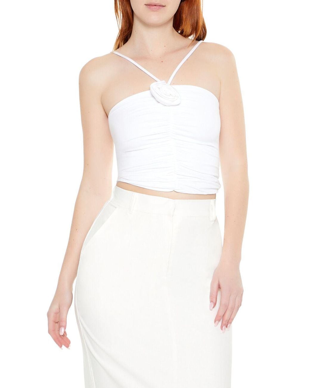Forever 21 White Cropped Rosette Cami