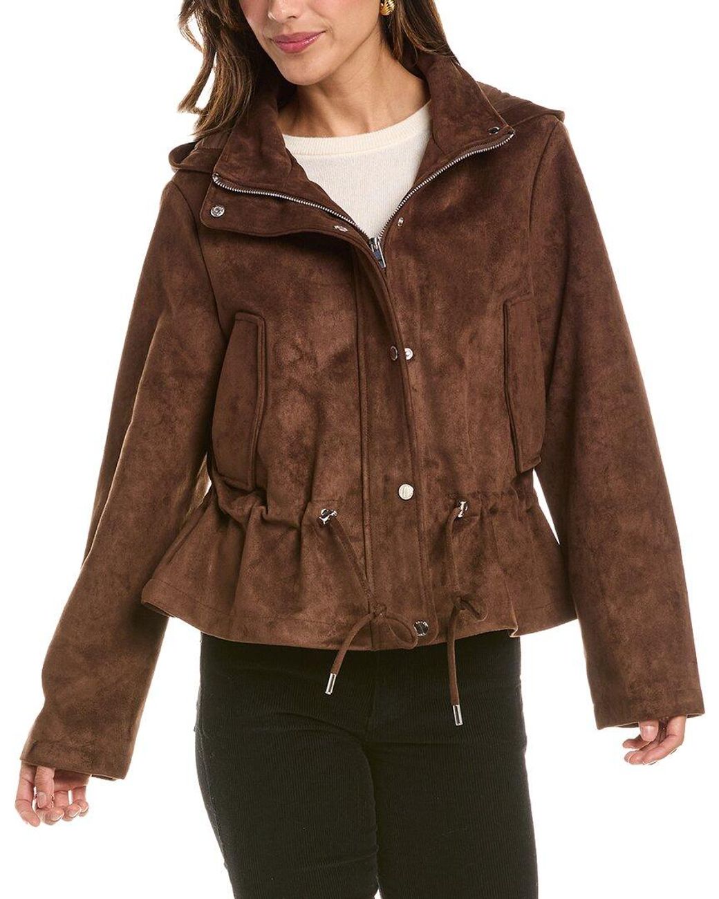 Tahari Brown Ruby Faux Suede Jacket