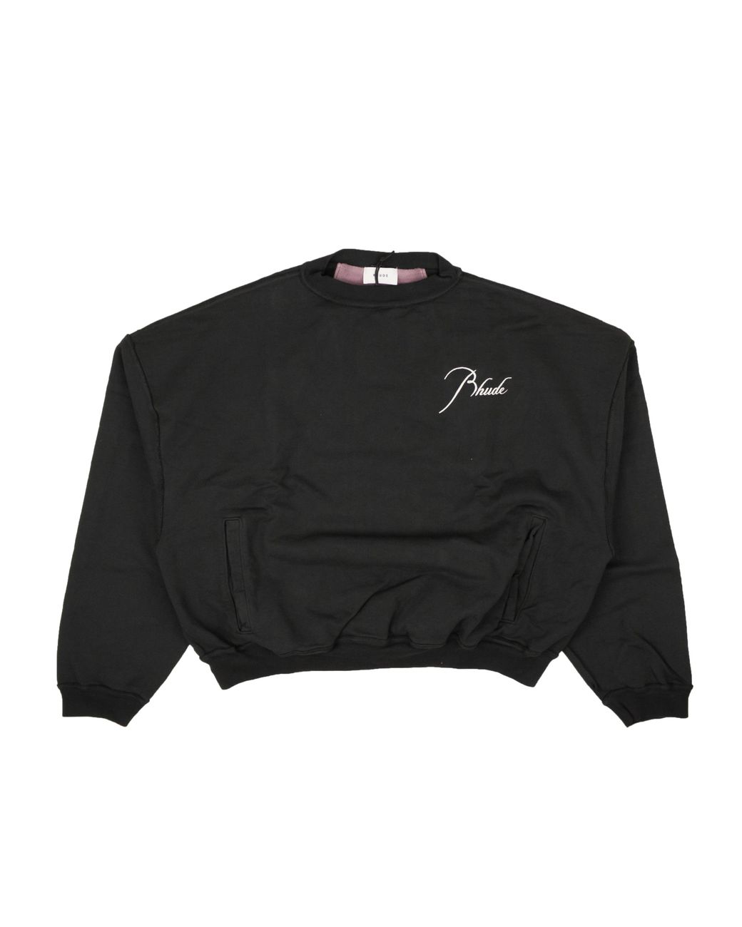 Rhude Washed Black And Purple Cotton Panel Crewneck Sweatshirt for