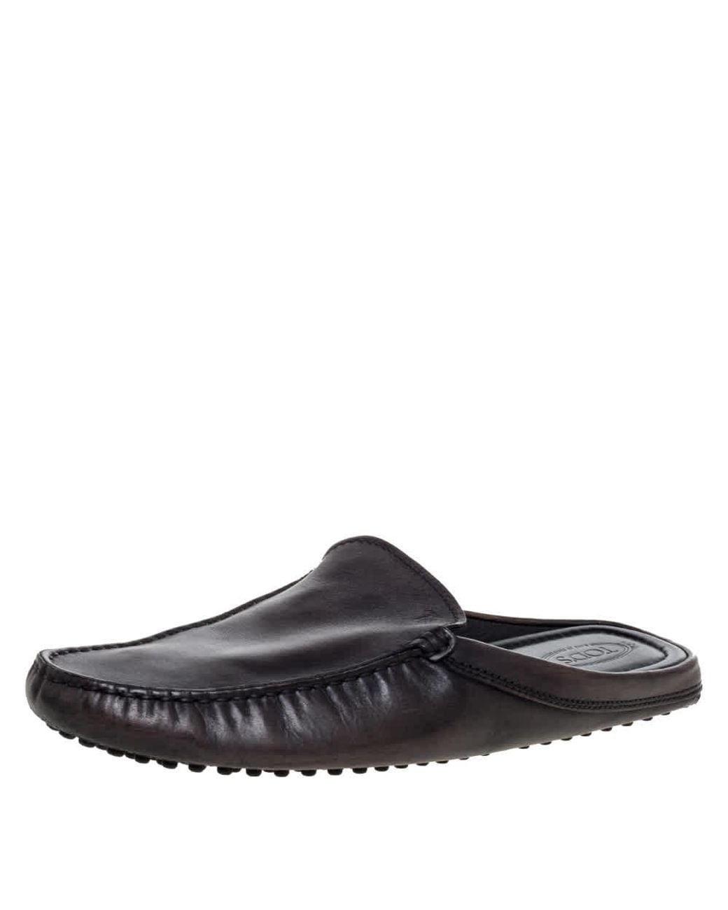 Tod's Black Leather Flat Loafer Mules for men