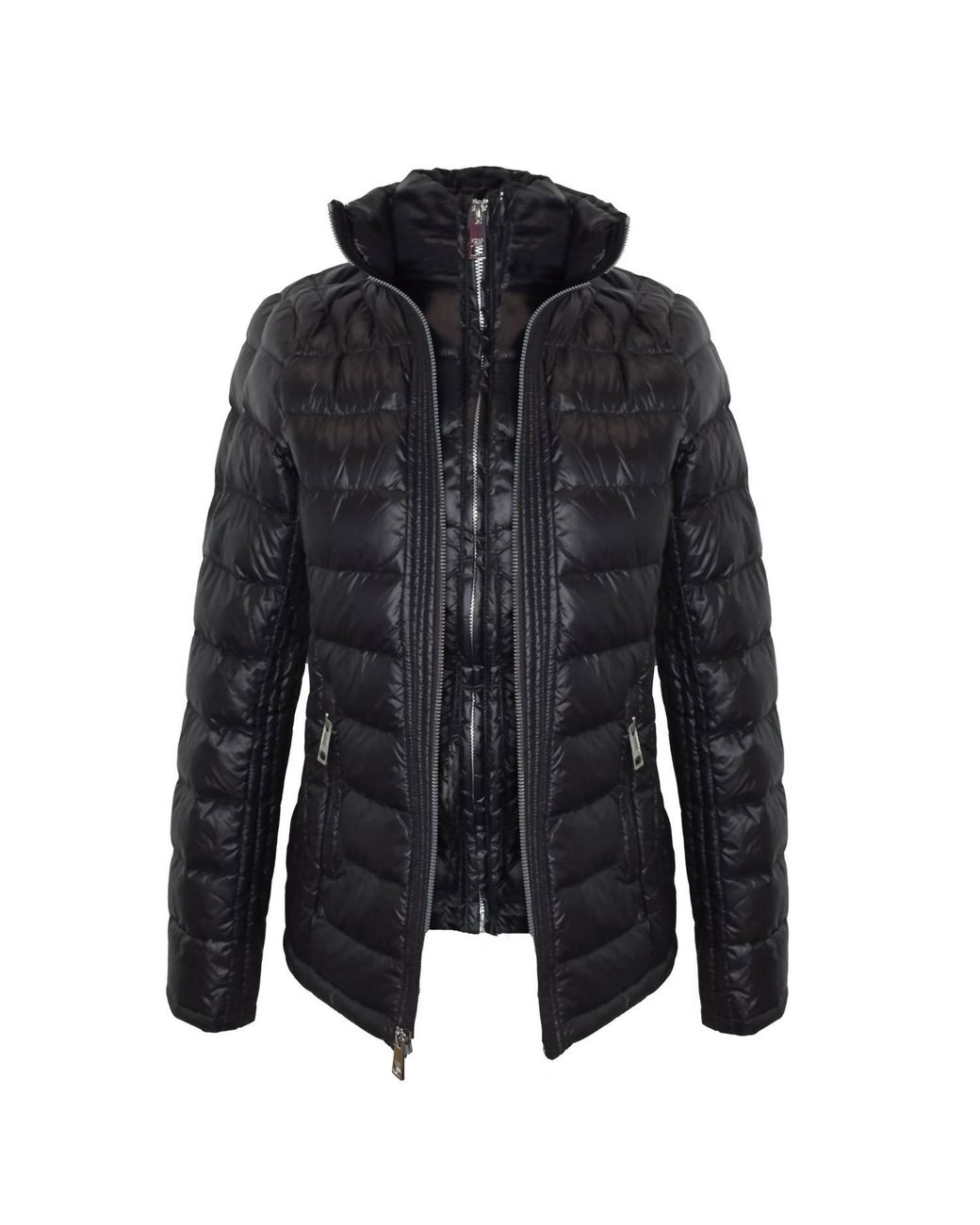 Michael Kors Double Zip Hidden Hood Down Fill Packable Jacket in Black |  Lyst