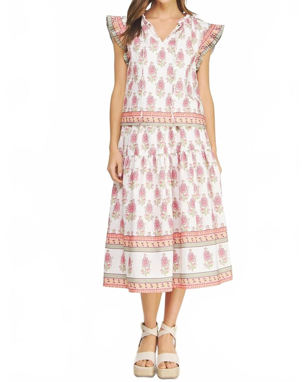 Printable Loop Border Strut & Bolt Floral Block Print Midi Skirt in Pink | Lyst